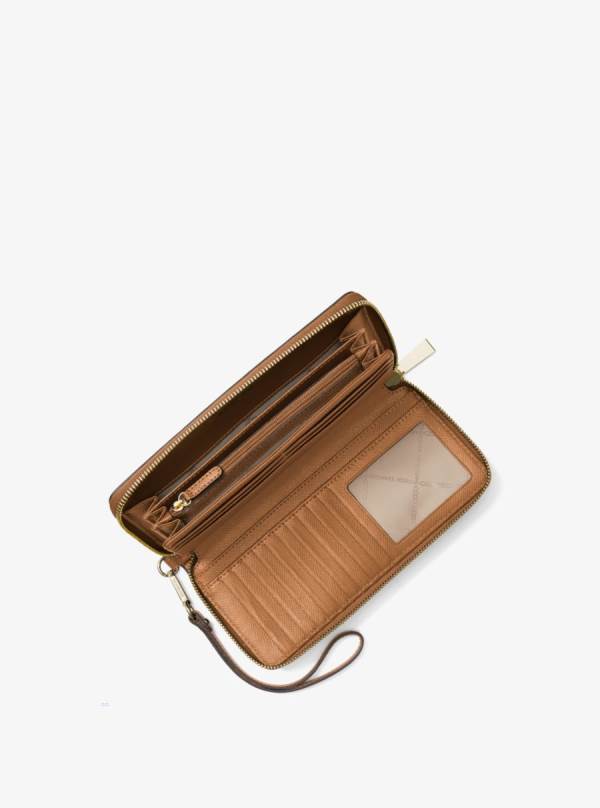 Damske Penazenky Michael Kors Leather Continental Wristlet Hnede - Doplnky Michael Kors Obchod | CGTNP-7098
